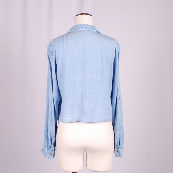 EUC Sim & Sam Cropped Chambray Button-down, Sz - Lg - Picture 5 of 6